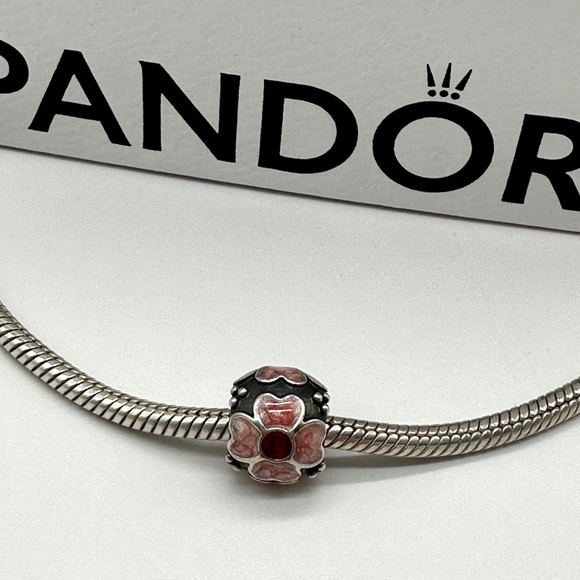 Pandora Sterling Silver Daisy Flower with Red and Pink Enamel Bead - 790433ER - Picture 1 of 8